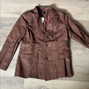 Cider Brown Faux Leather Blazer Jacket